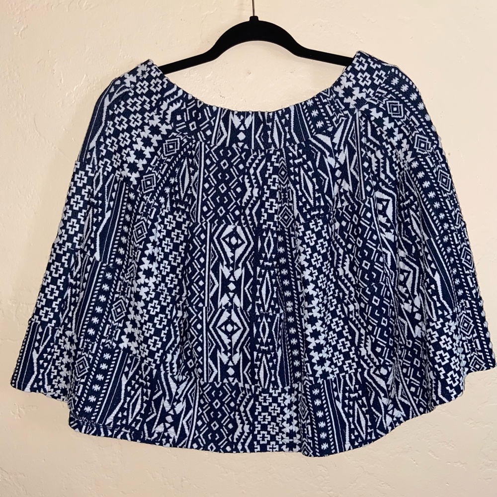 Blue & White Printed Skater Skirt